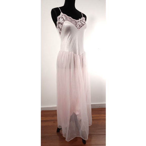 Vintage Beth Michaels Satin Nightgown with Sheer Robe Pink Sz Small - Picture 6 of 10